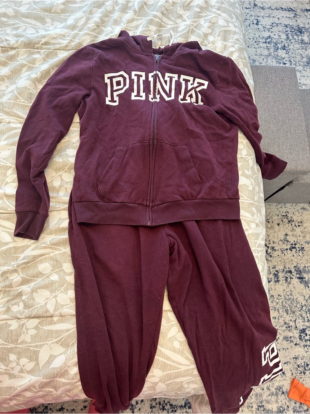 Victoria's Secret PINK Maroon Zip Hoodie & cropped pants set